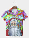 UniJames Red Peace Sign Santa Claus Button Down Hawaiian Shirt