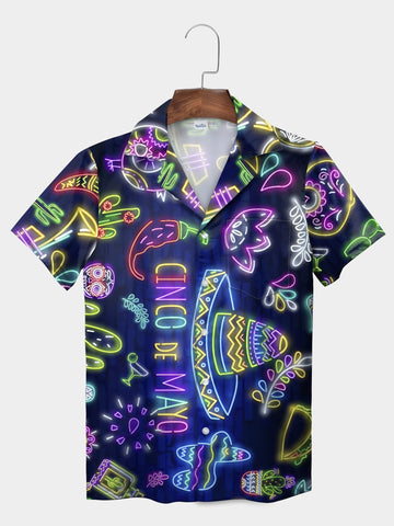 UniJames Black Neon Glow Mexican Celebration Hawaiian Shirt