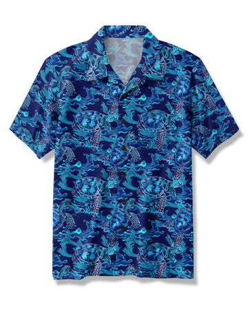 UNIJAMES ELECTRIC BLUE SEA TURTLE HAWAIIAN SHIRT