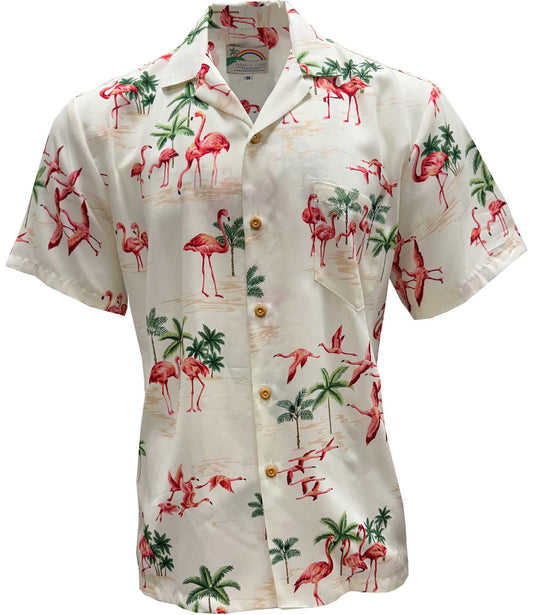 UniJames Fine Flamingos - Sand Short Sleeve Hawaiian Shirt