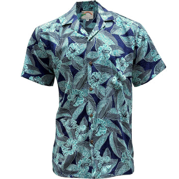 UniJames Hibiscus Twilight - Blue Short Sleeve Hawaiian Shirt