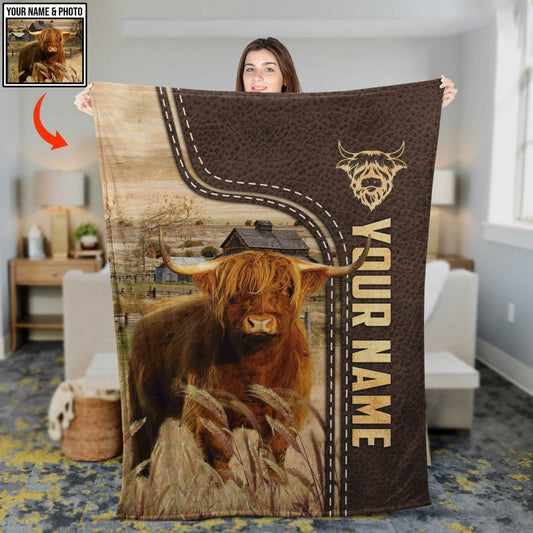 Uni Custom Image, Custom Name Leather Pattern Blanket
