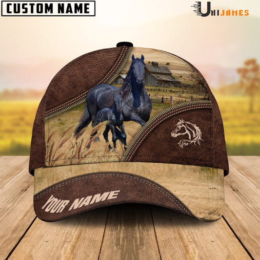 Uni Black Percheron Horse On The Farm Customized Name 3D Brown Cap