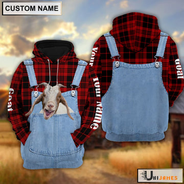 Uni Goat Red Jeans Pattern Personalized Name 3D Hoodie