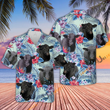 Uni Black Angus Bull Flower Color Hawaiian Shirt