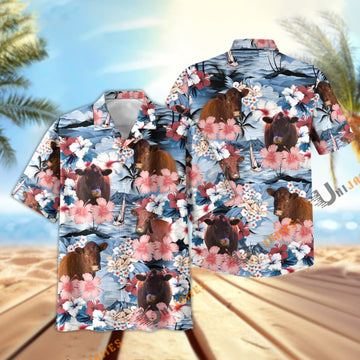 Uni Lincoln Red Cattle Flower Farming 3D Hawaiian Shirt