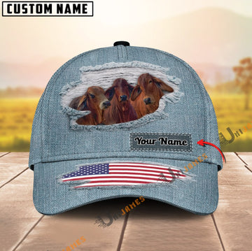 Uni Red Brahman Jeans Pattern Customized Name Cap