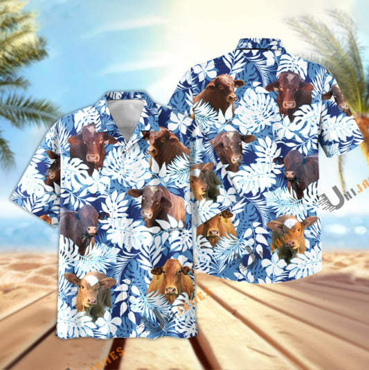 Unique Cattle of Kayla Stewart Blue Summer Pattern Hawaiian Shirt