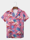 UniJames Pink Parrot Boat Scene Hawaiian Shirt