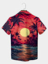 UniJames Pink Vibrant Sunset Palm Tree Ocean Wave Hawaiian Shirt