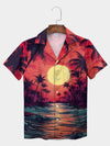 UniJames Pink Vibrant Sunset Palm Tree Ocean Wave Hawaiian Shirt
