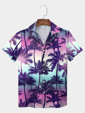 UniJames Purple Vibrant Gradient Coconut Tree Silhouette Hawaiian Shirt