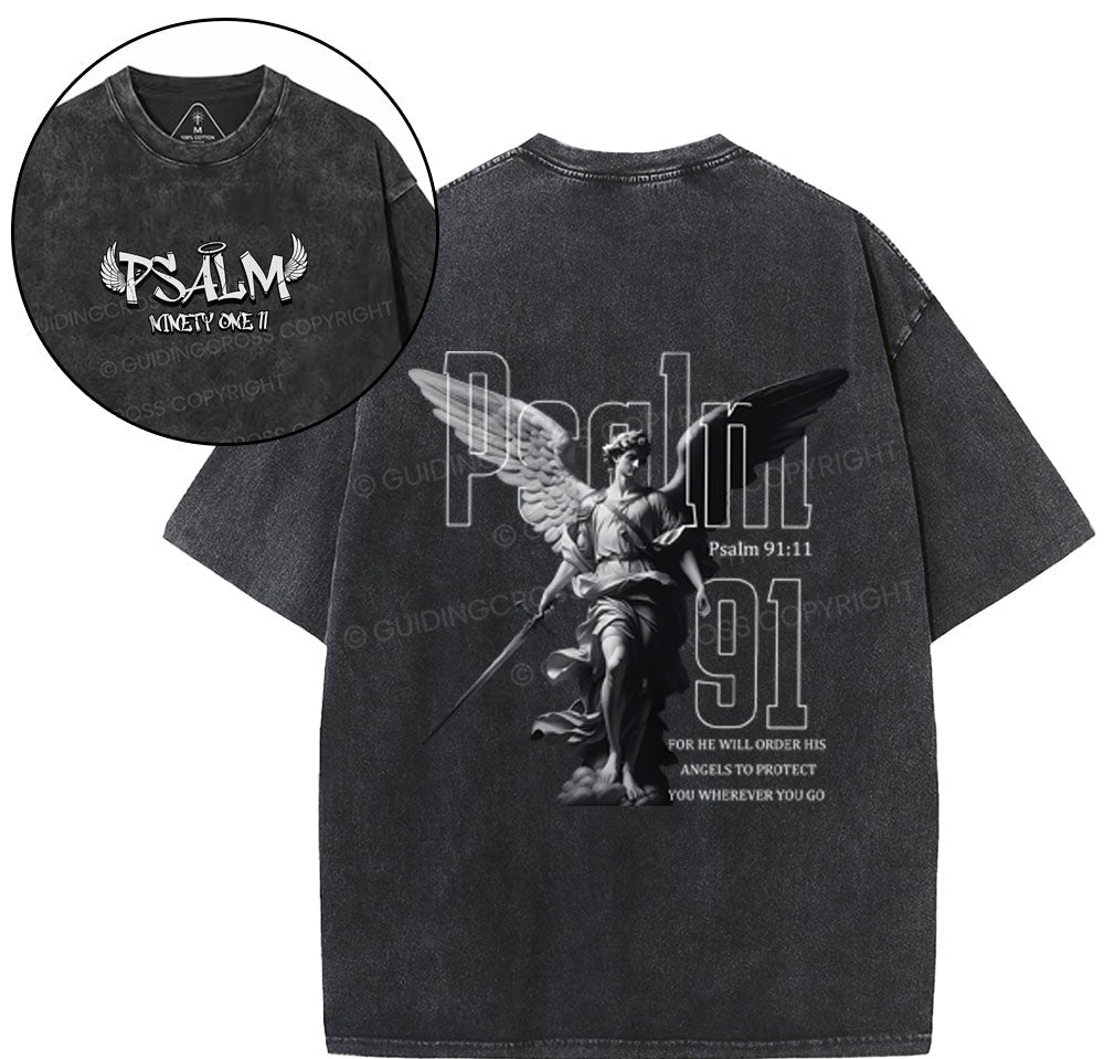 For He Will Order His Angels To Protect You Christian Washed T-Shirt Sale - GuidingCross