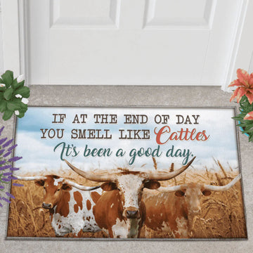 Uni TX Longhorn Cattle Lover Good Day Doormat