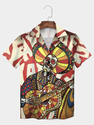 UniJames Red Festive Skull Music Guitar Red Hawaiian Shirt