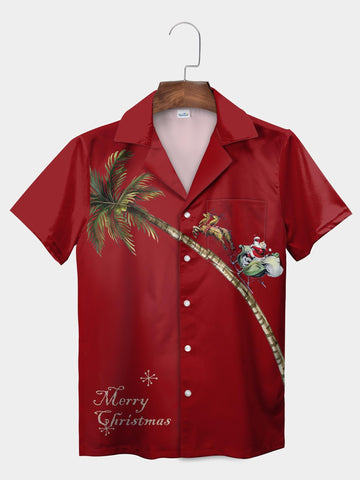 UniJames Red Merry Christmas Tropical Santa Sleigh Coconut Tree Hawaiian Shirt