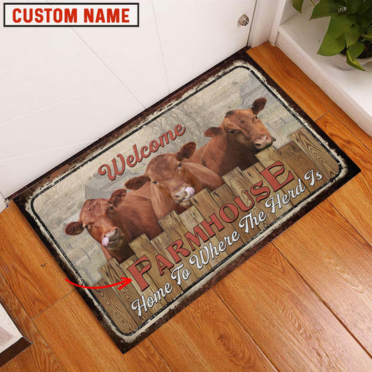 Uni Red Angus Welcome Custom Name Doormat