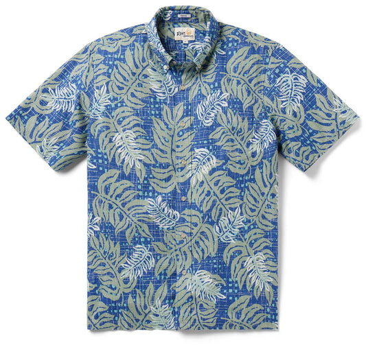 UniJames Monstera Modern - Blue Short Sleeve Hawaiian Shirt
