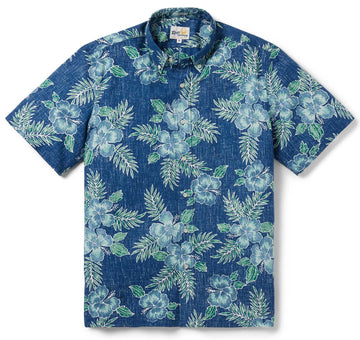 UniJames Pua Aloalo - Navy Short Sleeve Hawaiian Shirt
