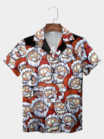 UniJames Red Santa Claus Cartoon Faces Festive Hawaiian Shirt