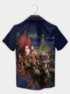 UniJames Blue Santa Claus Sleigh Ride Over City Christmas Hawaiian Shirt