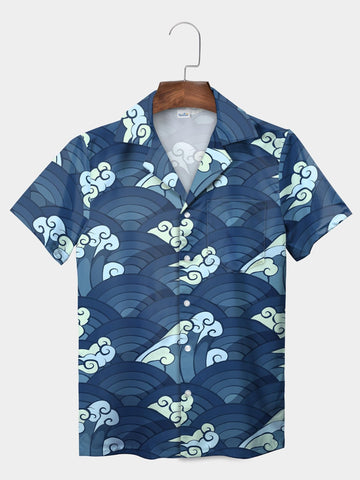 UniJames Teal Classic Japanese Wave Hawaiian Shirt