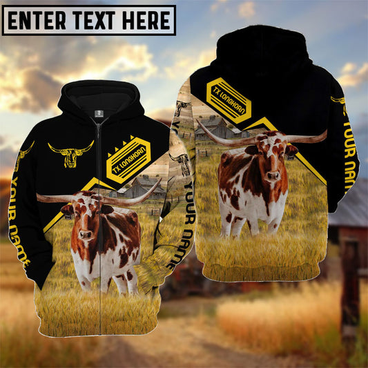Uni Personalized Name Texas Longhorn Black Yellow Pattern 3D Hoodie