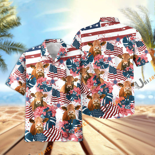 Uni Gelbvieh Happy America Hawaiian Shirt