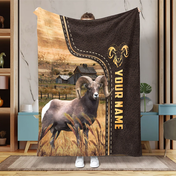 Uni Bighorn Sheep Personalized Leather Pattern Blanket