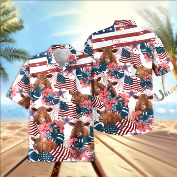 Uni Red Angus Happy America Hawaiian Shirt