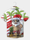 UniJames White Santa Surfboard Pineapple Christmas Short Sleeve Aloha Shirt