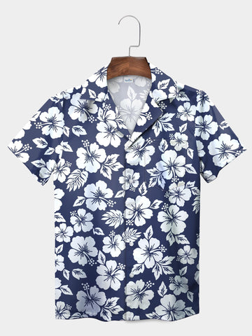 UniJames White Vibrant Hibiscus Floral Hawaiian Shirt