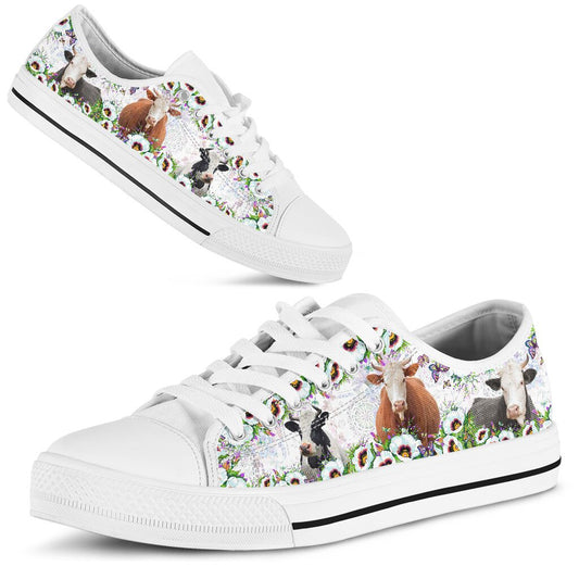Uni Cute Cow Flower Low Top Shoes