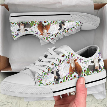 Uni Cute Cow Flower Low Top Shoes