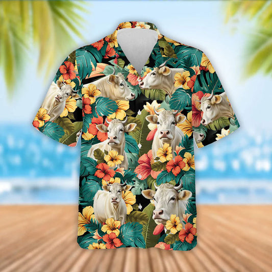 Uni Charolais Tropical Floral Cool Summer Hawaiian Shirt