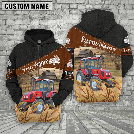 Uni Red Tractor On Farms Custom Name Printed 3D Black Hoodie