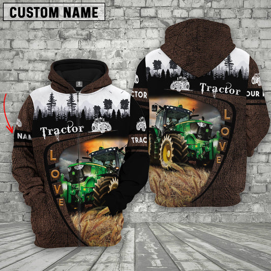 Uni Tractor On Farms Custom Name Printed 3D Wooden Forest Hoodie