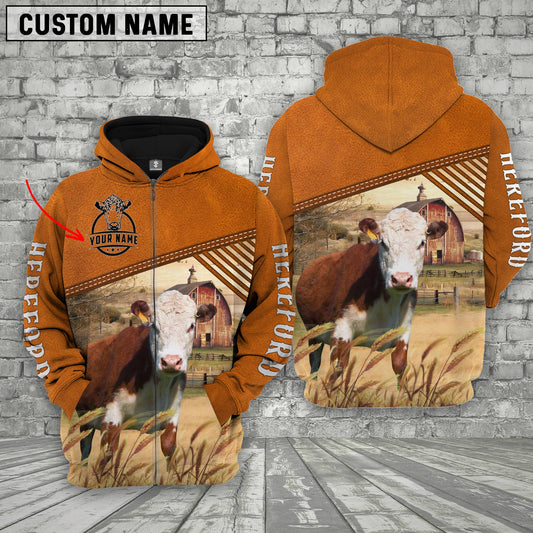 Uni Personalized Name Hereford Barn Farm 3D Hoodie