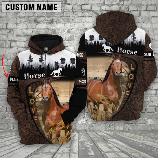 Uni Horse On Farms Custom Name Printed 3D Wooden Forest Hoodie