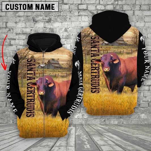 Uni Personalized Name Santa Gertrudis Cattle On The Farm All Over Printed 3D Hoodie