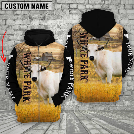 Uni Personalized Name White Park Cattle On The Farm All Over Printed 3D Hoodie