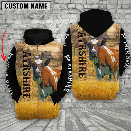 Uni Personalized Name Ayrshire Cattle 3D Hoodie