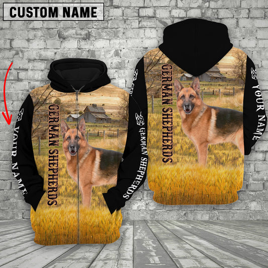 Uni Personalized Name German Shepherds On The Farm All Over Printed 3D Hoodie