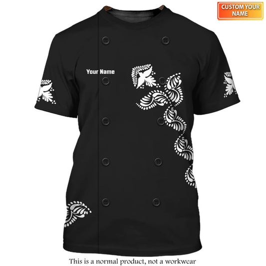 Unijames Chef T-Shirt Floral Motifs Fashion Uniform T-shirt White