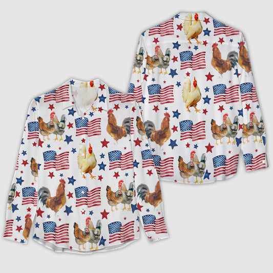 Unique Chicken Patriot USA Flag Casual Shirt