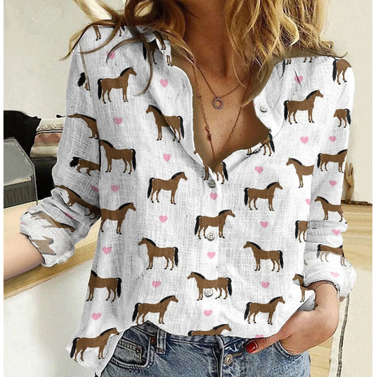 Unique Pink Heart Pattern Horses All Printed 3D Casual Shirt