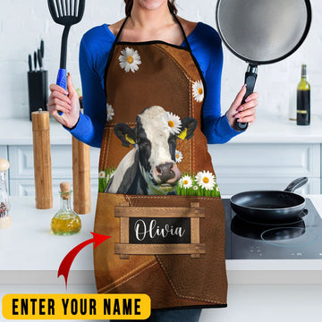 Uni Personalized Name Holstein Friesian Cattle All Over Printed 3D Apron