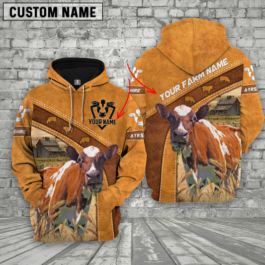 Uni Personalized Name Farm Ayrshire Cattle 3D Hoodie
