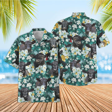 Unique Black Angus Floral Blue Summer 3D Hawaiian Shirt