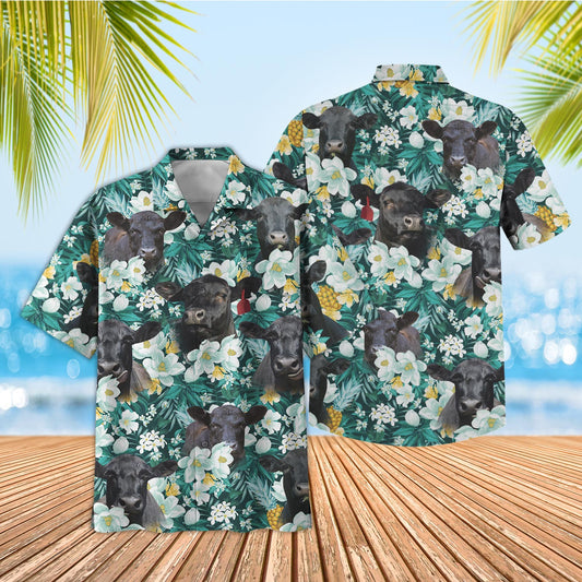 Unique Black Angus Floral Blue Summer 3D Hawaiian Shirt